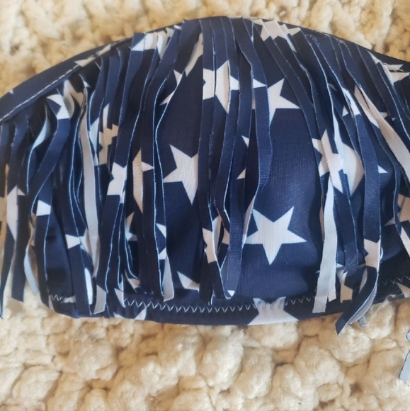 💙🩵💙 Fringe star bandeau tube style bikini top medium with flaw - Picture 2 of 5